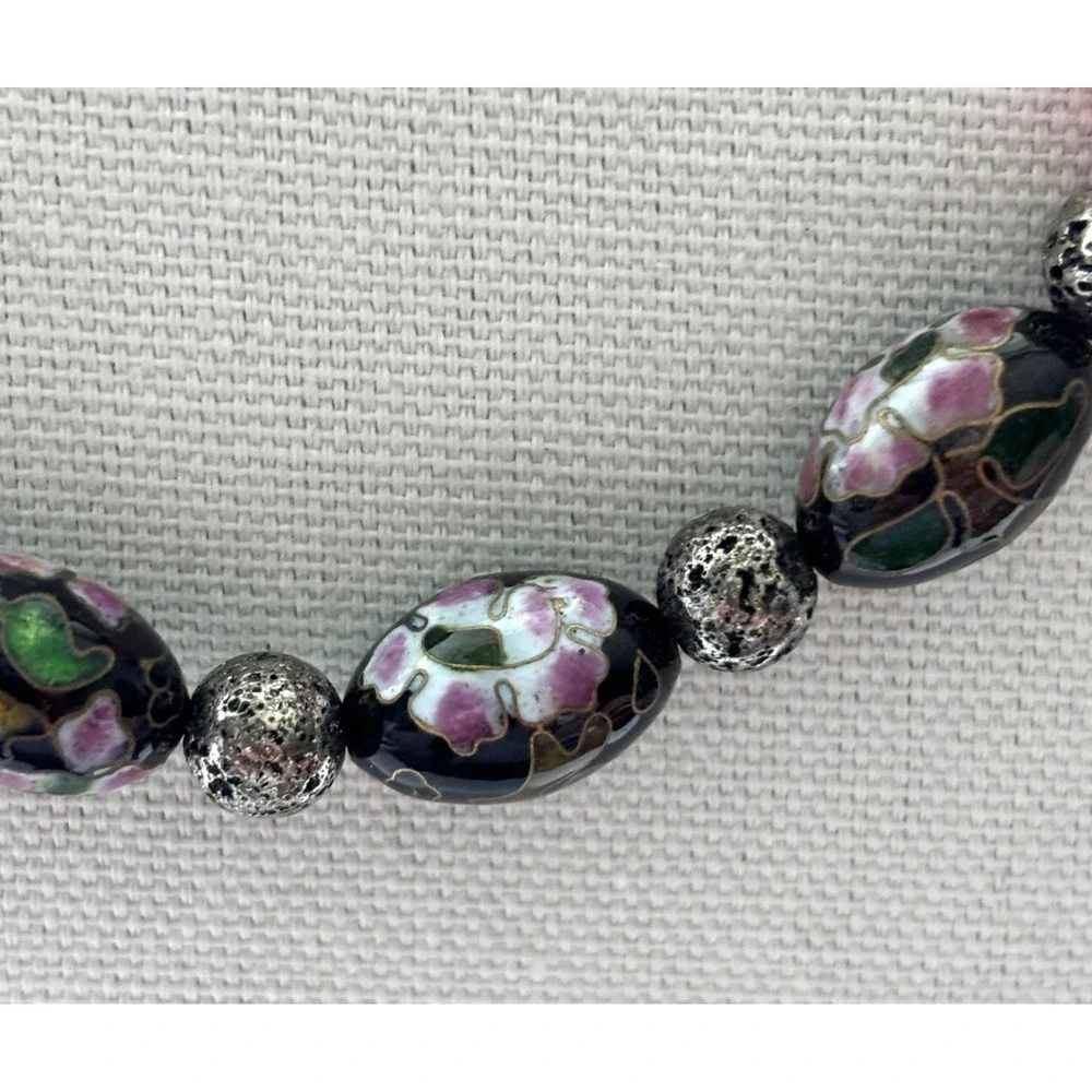 Necklace Gemstone Cloisonne Pink Black Lobster Clasp Style New with Tags